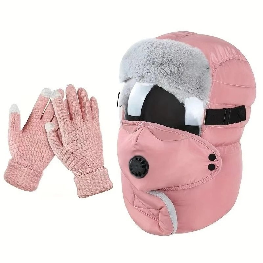 Winter Outdoor Riding Hat With Gloves And Windproof Fleece Mask 7