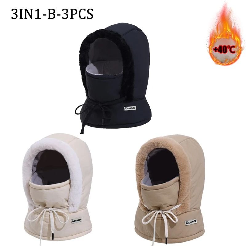 Cold Weather Thermal 3 In 1 Scarf Winter Windproof Hood Hat With Plush Neck Warmer 15