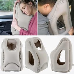 inflatable travel pillow with chin and head support for airplane car and office