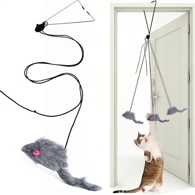 Interactive Door Hanging Cat Toy With Black Mouse Teaser 0