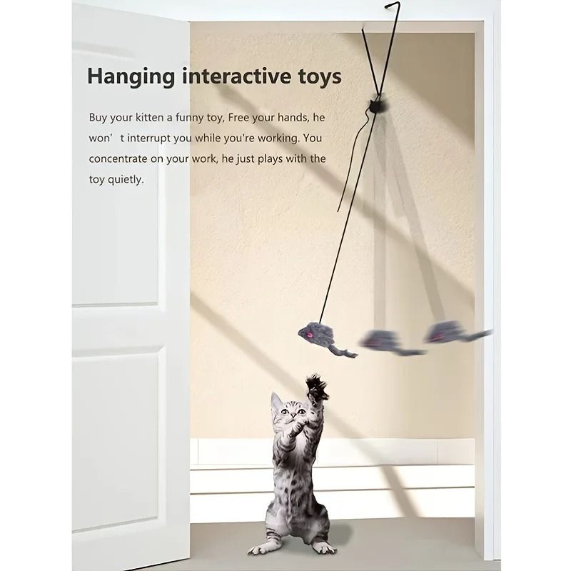 Interactive Door Hanging Cat Toy With Black Mouse Teaser 3