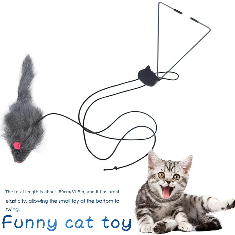 Interactive Door Hanging Cat Toy With Black Mouse Teaser 4