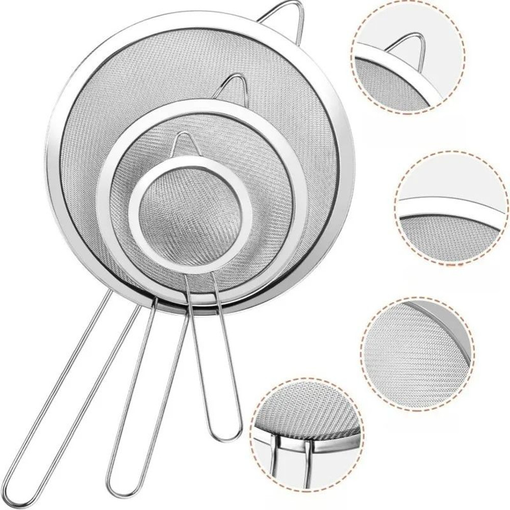 Stainless Steel Strainer Set For Kitchen Filtering And Baking Prep 0