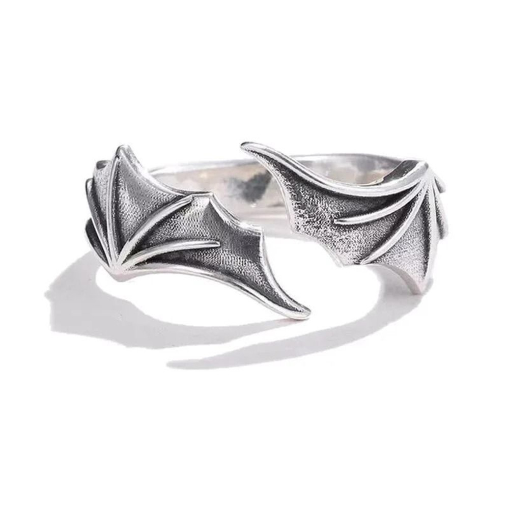 Antique Silver Dragon Wing Adjustable Ring For Men Gothic Punk Jewelry 12