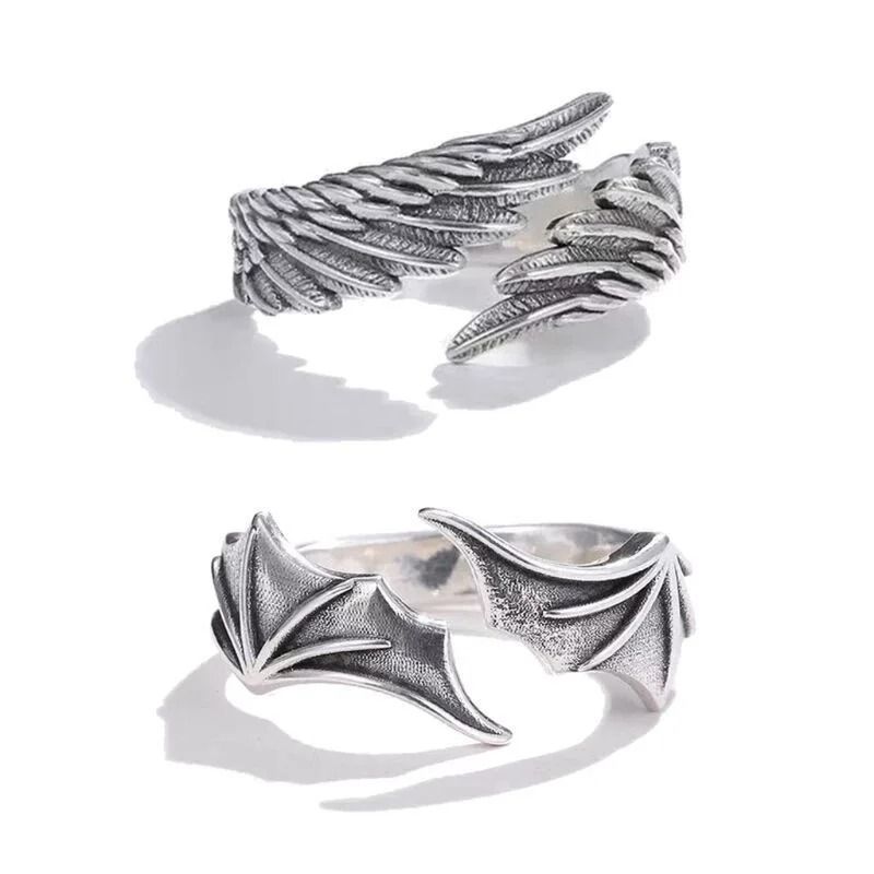 Antique Silver Dragon Wing Adjustable Ring For Men Gothic Punk Jewelry 13