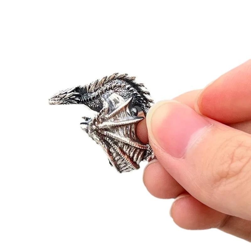 Antique Silver Dragon Wing Adjustable Ring For Men Gothic Punk Jewelry 5