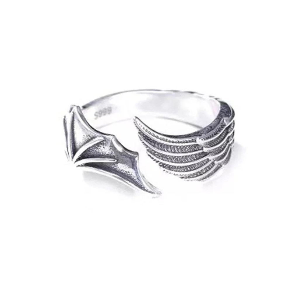 Antique Silver Dragon Wing Adjustable Ring For Men Gothic Punk Jewelry 6