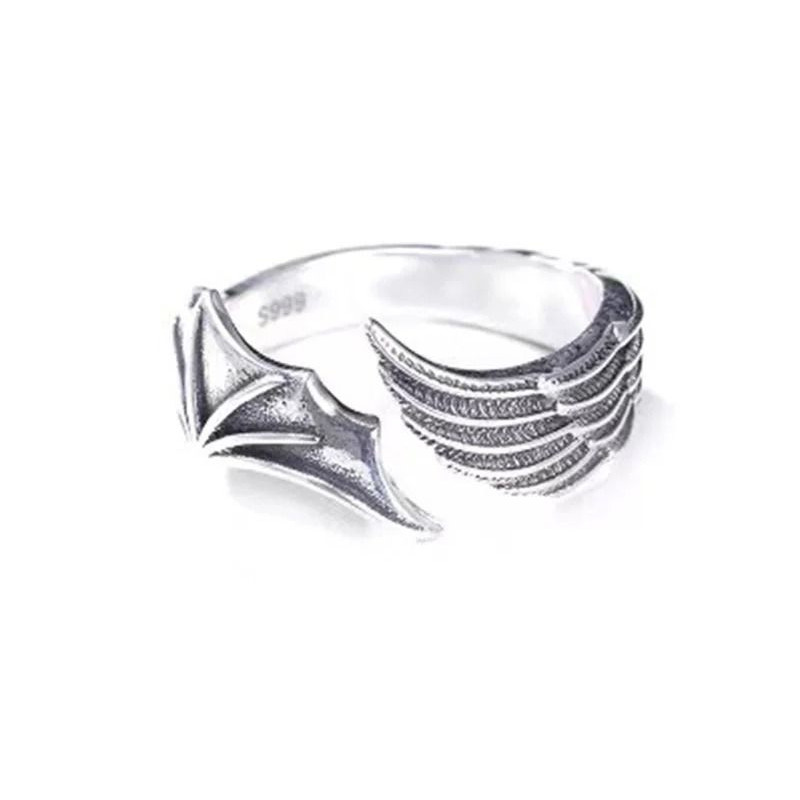 Antique Silver Dragon Wing Adjustable Ring For Men Gothic Punk Jewelry 6