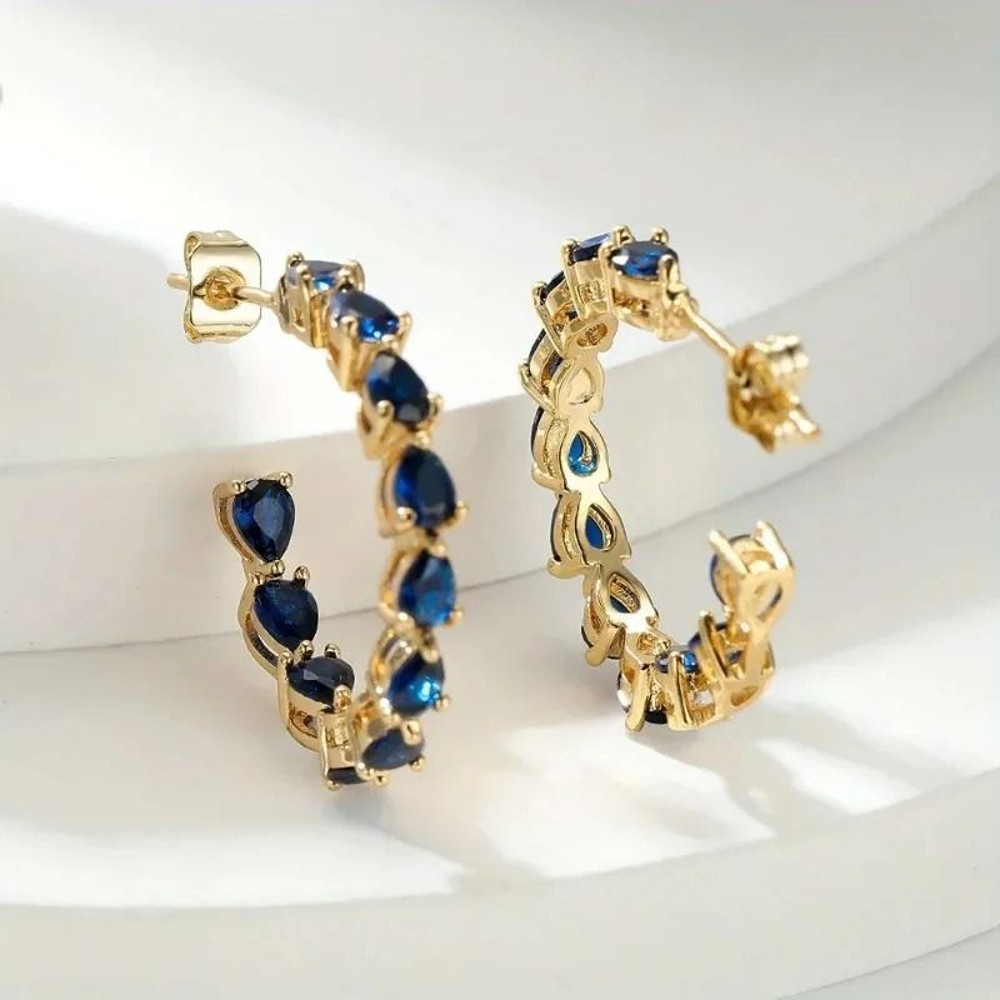 Blue Teardrop Zirconia Gold Color Earrings Luxury Elegant Women Jewelry 6