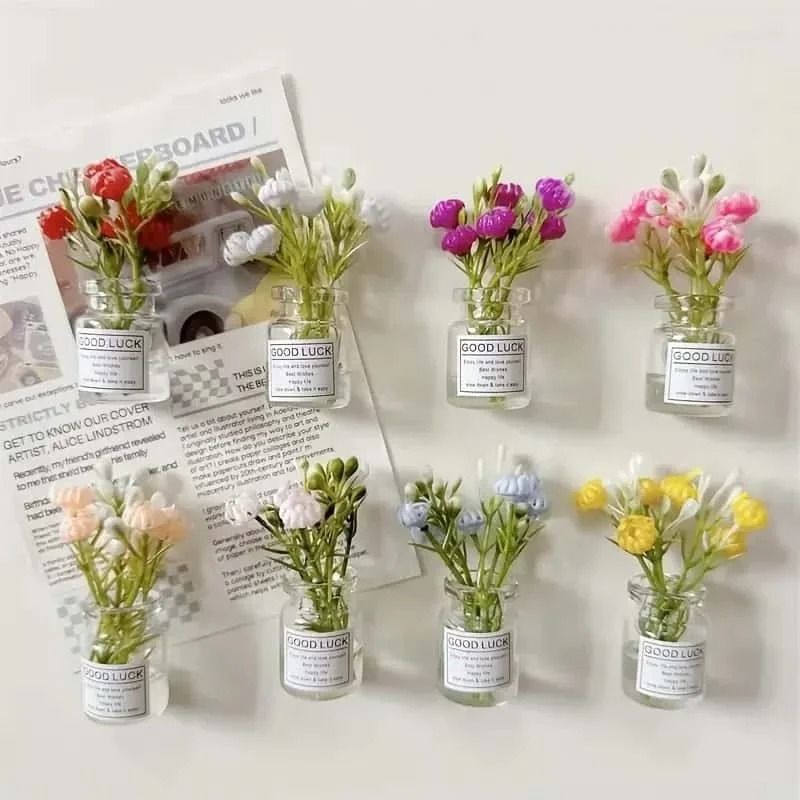 Mini Vase Magnet Set Cute Small Refrigerator Flower Vases Kitchen Decoration Gift 2