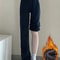 Thickened Fleece Lined Womens Wide Leg Jeans Winter Warm Straight Cut Pants 10