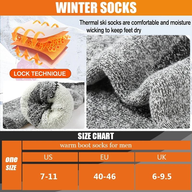 Winter Men Thermal Socks Thick Warm Wool Mid Calf Sports Socks 2