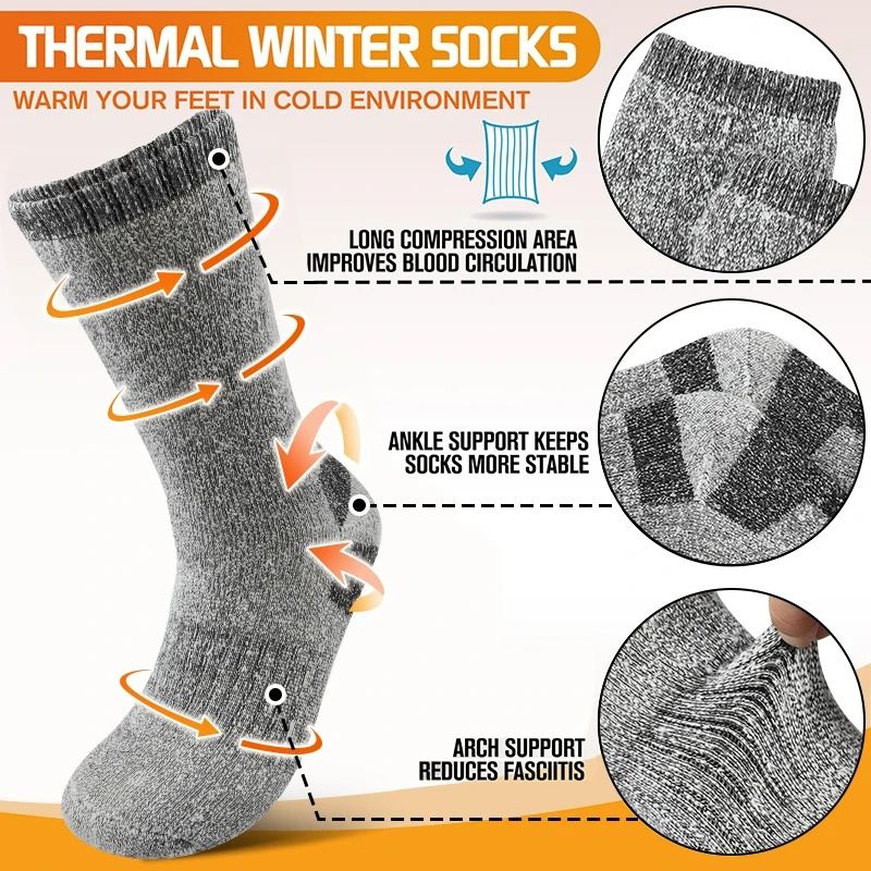 Winter Men Thermal Socks Thick Warm Wool Mid Calf Sports Socks 3
