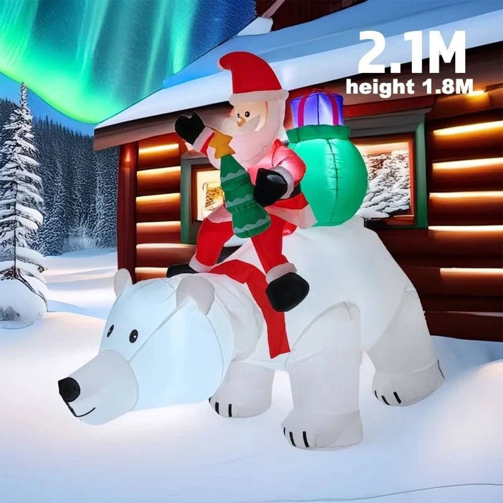 Movable Head Bear Santa Christmas Inflatable Yard Decoration With LED Light 9