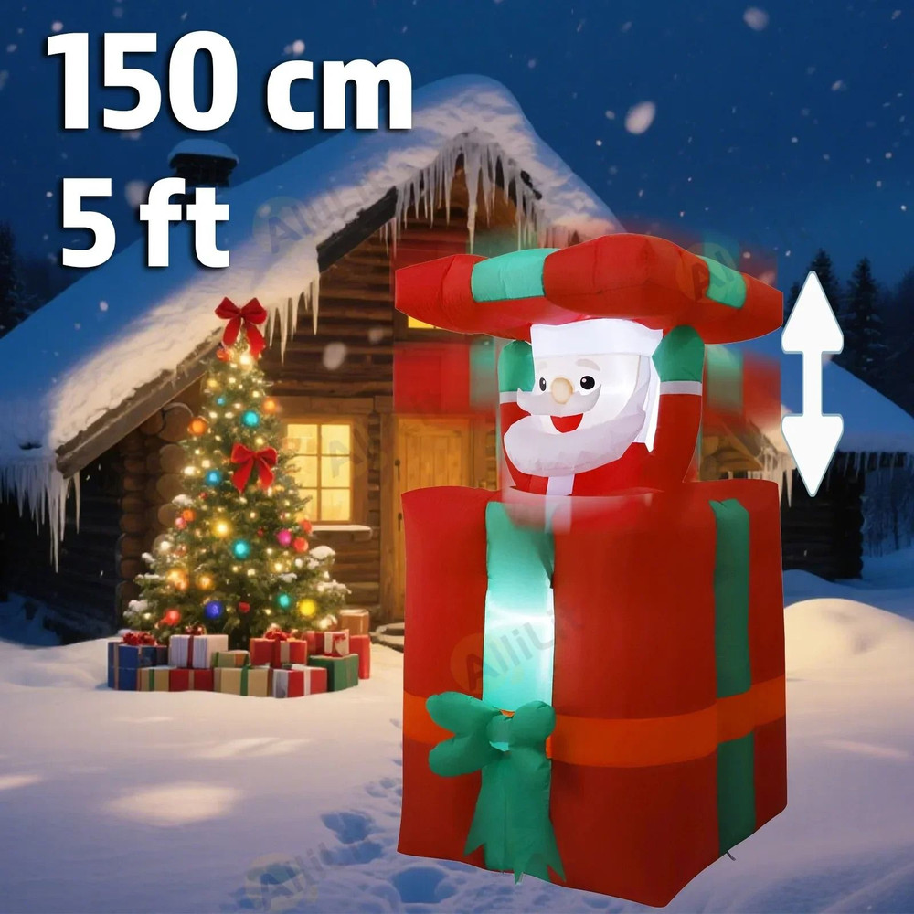 Movable Head Bear Santa Christmas Inflatable Yard Decoration With LED Light 14