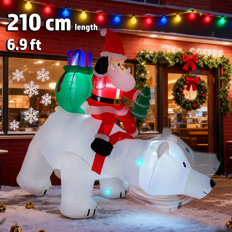 Movable Head Bear Santa Christmas Inflatable Yard Decoration With LED Light 1