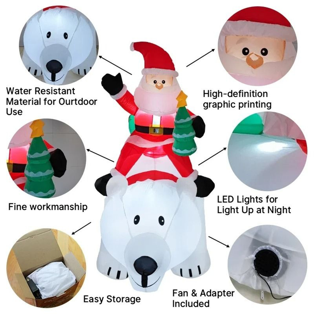 Movable Head Bear Santa Christmas Inflatable Yard Decoration With LED Light 2