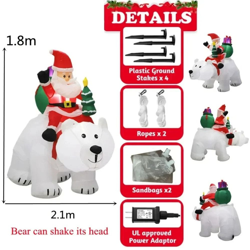 Movable Head Bear Santa Christmas Inflatable Yard Decoration With LED Light 4