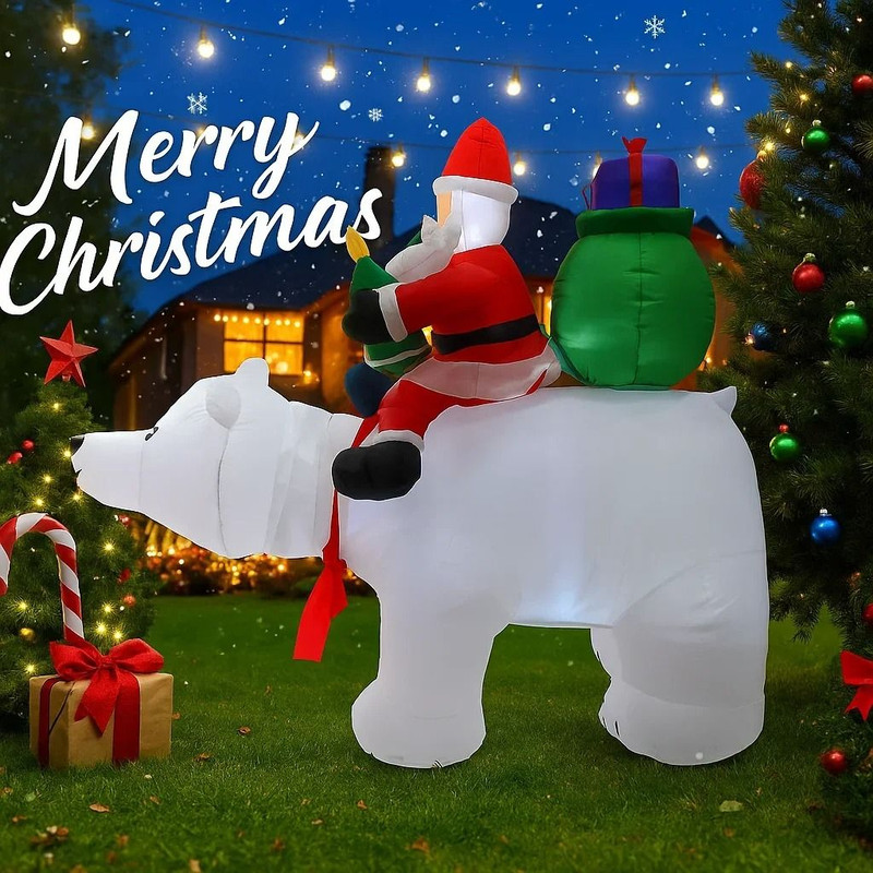 Movable Head Bear Santa Christmas Inflatable Yard Decoration With LED Light 5
