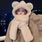 Winter Warm Plush Fleece Bear Ear Hooded Cap Scarf Gloves Set 4