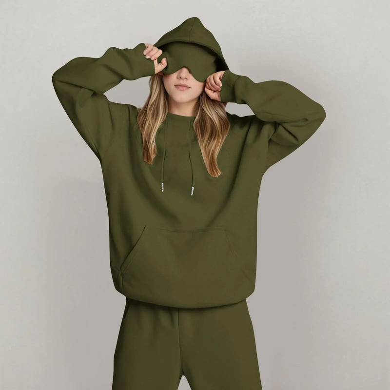 Unisex Hooded Sweatshirt With Built In Eye Mask Casual Long Sleeve Pullover 9