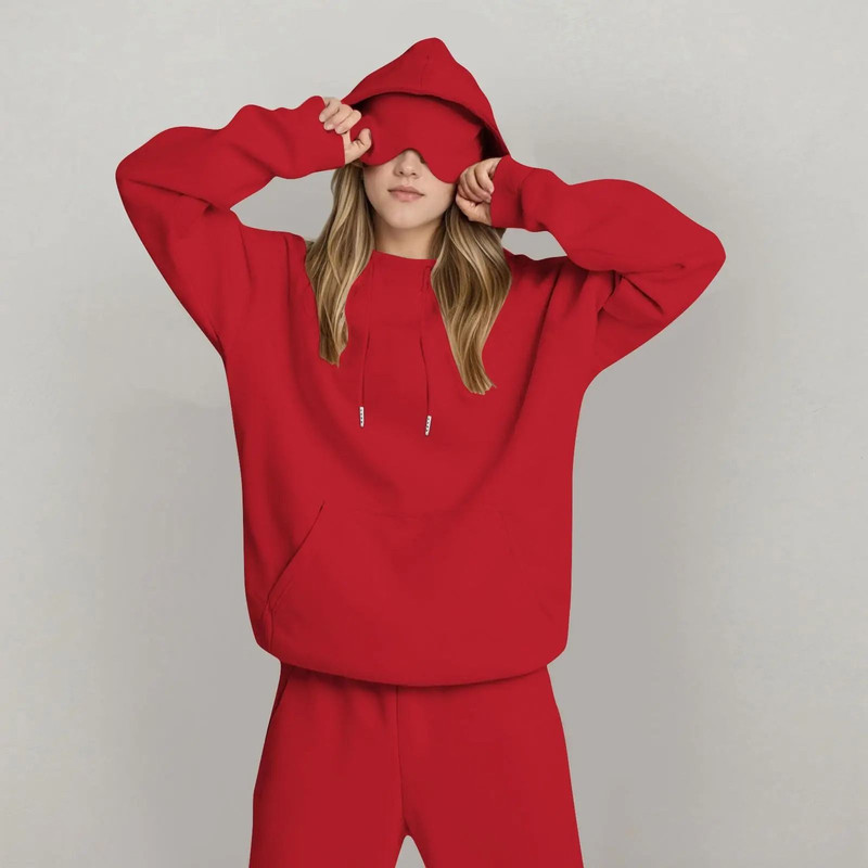 Unisex Hooded Sweatshirt With Built In Eye Mask Casual Long Sleeve Pullover 11