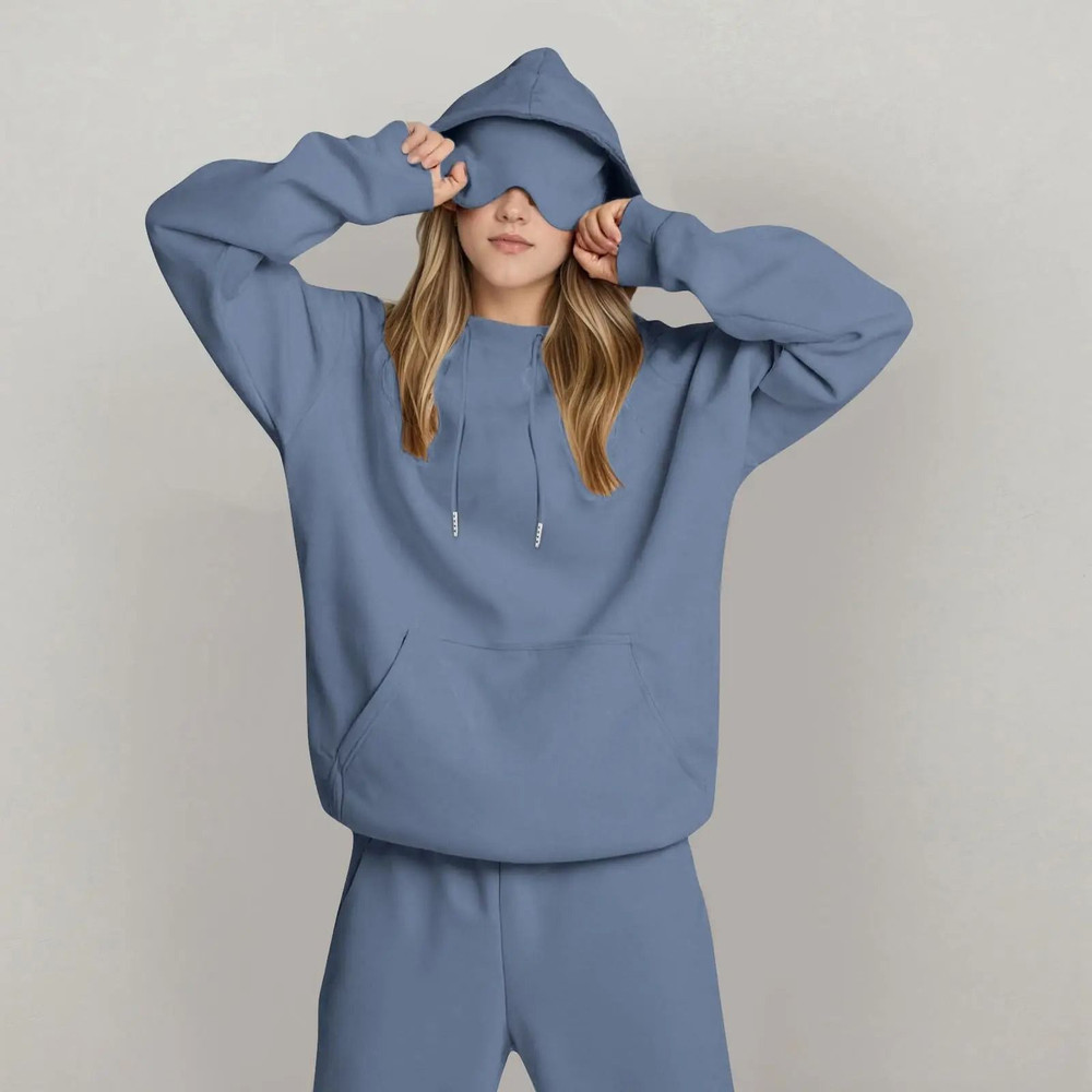Unisex Hooded Sweatshirt With Built In Eye Mask Casual Long Sleeve Pullover 7