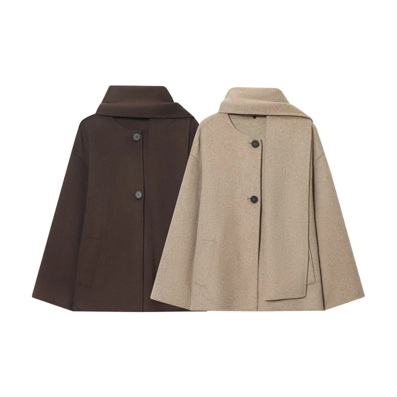 Winter Women Casual Loose Round Neck Scarf Short Coat 0