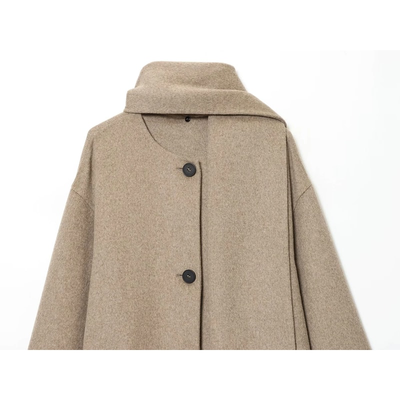 Winter Women Casual Loose Round Neck Scarf Short Coat 3