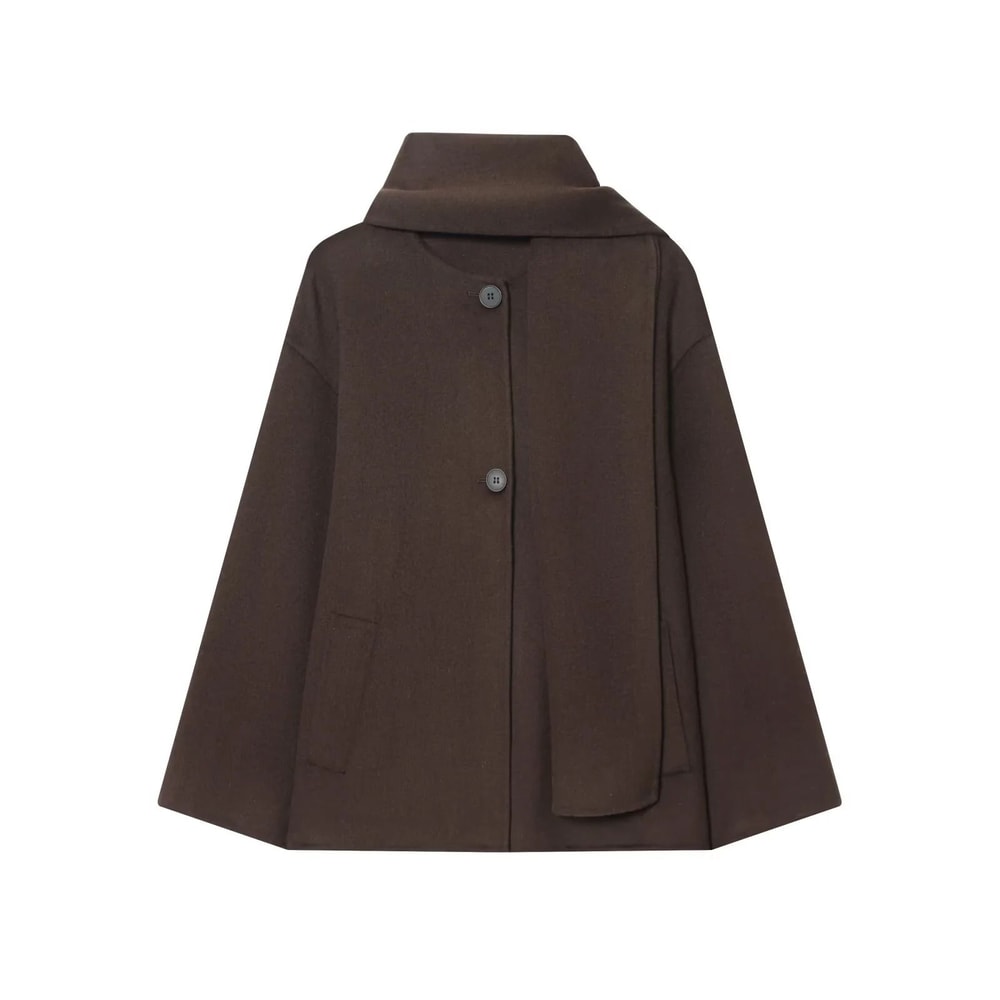 Winter Women Casual Loose Round Neck Scarf Short Coat 6