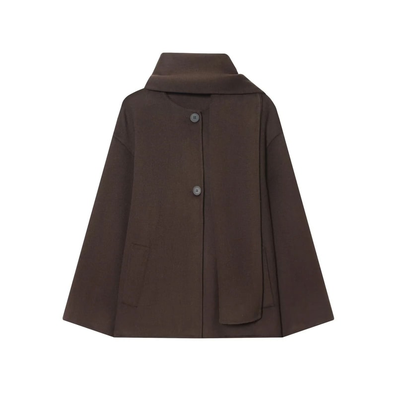 Winter Women Casual Loose Round Neck Scarf Short Coat 6