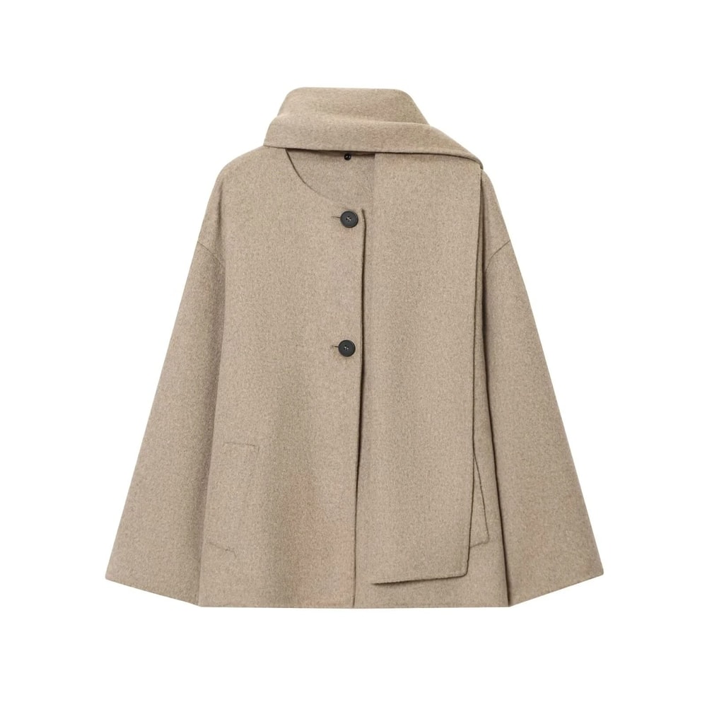 Winter Women Casual Loose Round Neck Scarf Short Coat 7