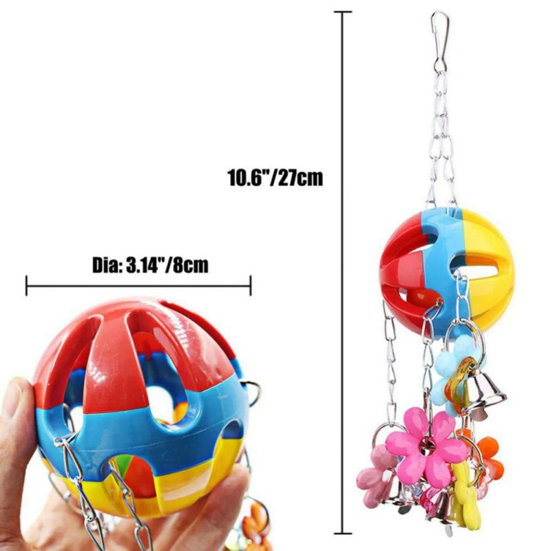 Bird Parrot Hanging Ball Chew Toy With Bells Colorful Cage Training Toy 2