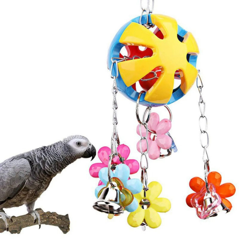 Bird Parrot Hanging Ball Chew Toy With Bells Colorful Cage Training Toy 3