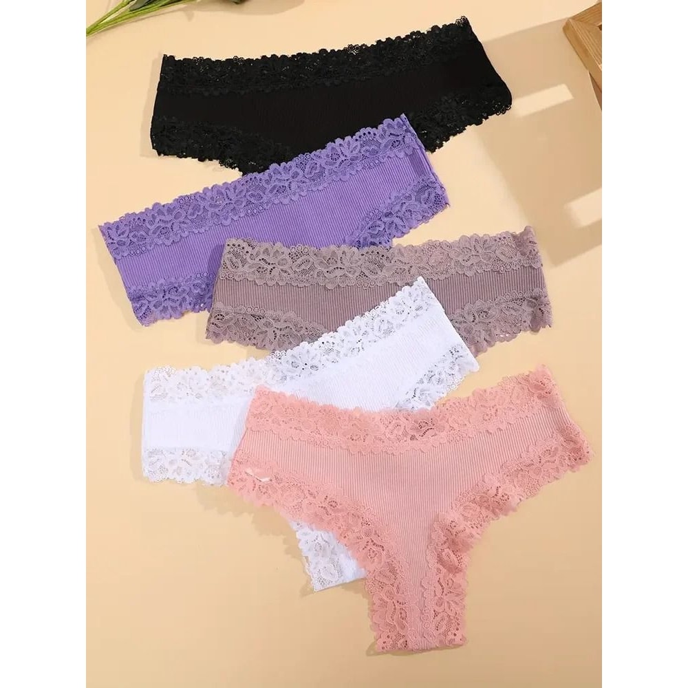 Cotton Floral Lace Patchwork Panties Set For Women 10