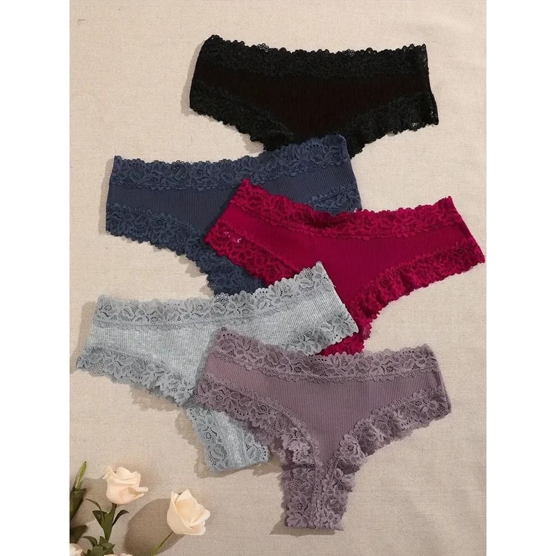 Cotton Floral Lace Patchwork Panties Set For Women 11