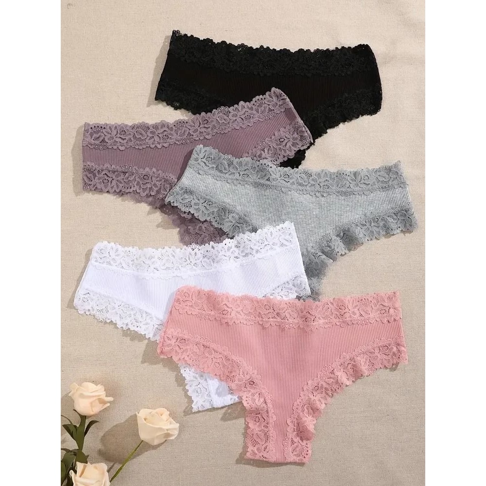 Cotton Floral Lace Patchwork Panties Set For Women 5