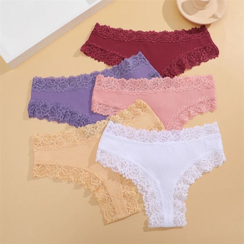 Cotton Floral Lace Patchwork Panties Set For Women 7