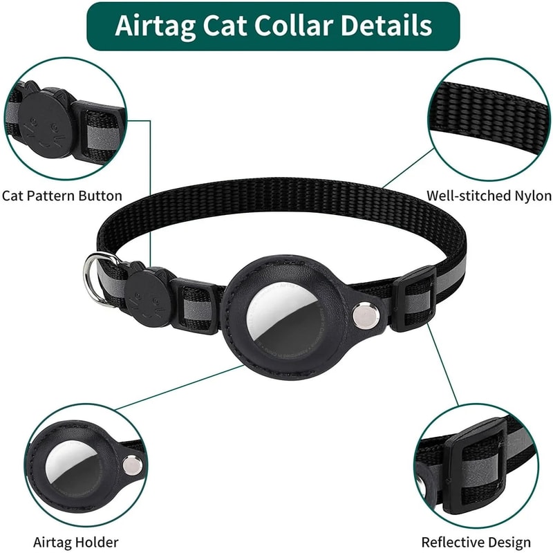 Cat AirTag Holder Collar Breakaway Reflective Adjustable Kitten Collar 1