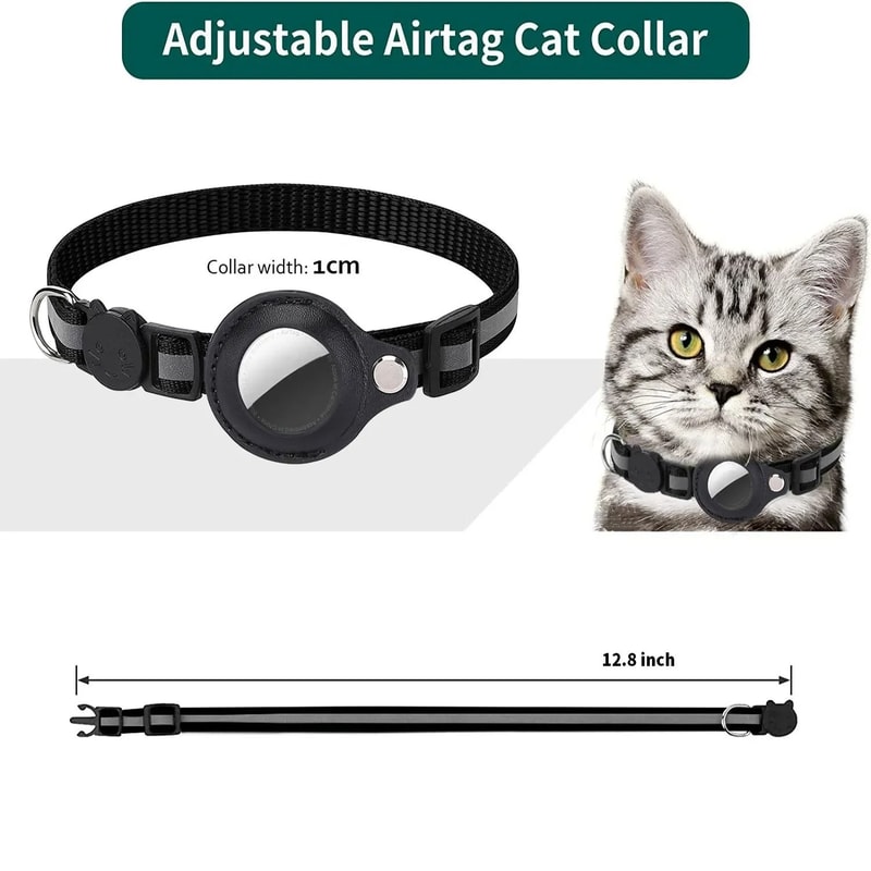 Cat AirTag Holder Collar Breakaway Reflective Adjustable Kitten Collar 4