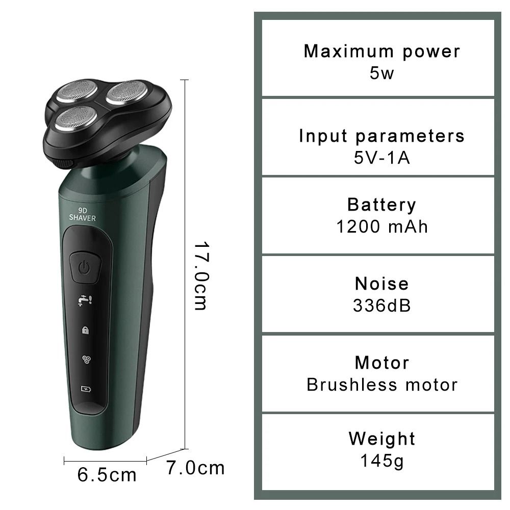9D Electric Shaver Rechargeable USB High Power Beard Razor 4