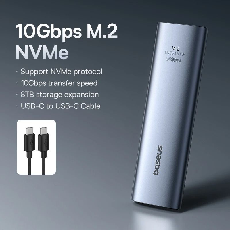 Baseus M2 SSD Enclosure Case 10Gbps Metal NVMe External Adapter 6