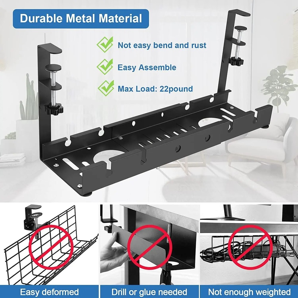 Telescopic Under Table Storage Rack Metal Cable Management Tray 4