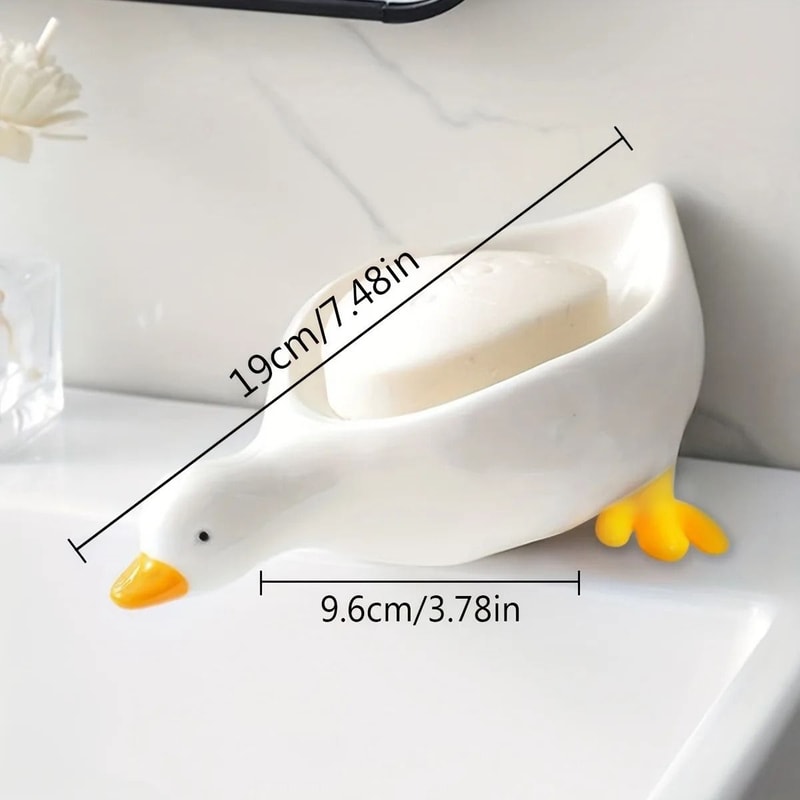 Cute Duck Shaped Soap Dish Self Draining Bathroom Holder 2