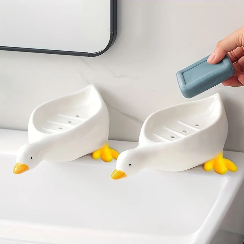 Cute Duck Shaped Soap Dish Self Draining Bathroom Holder 3