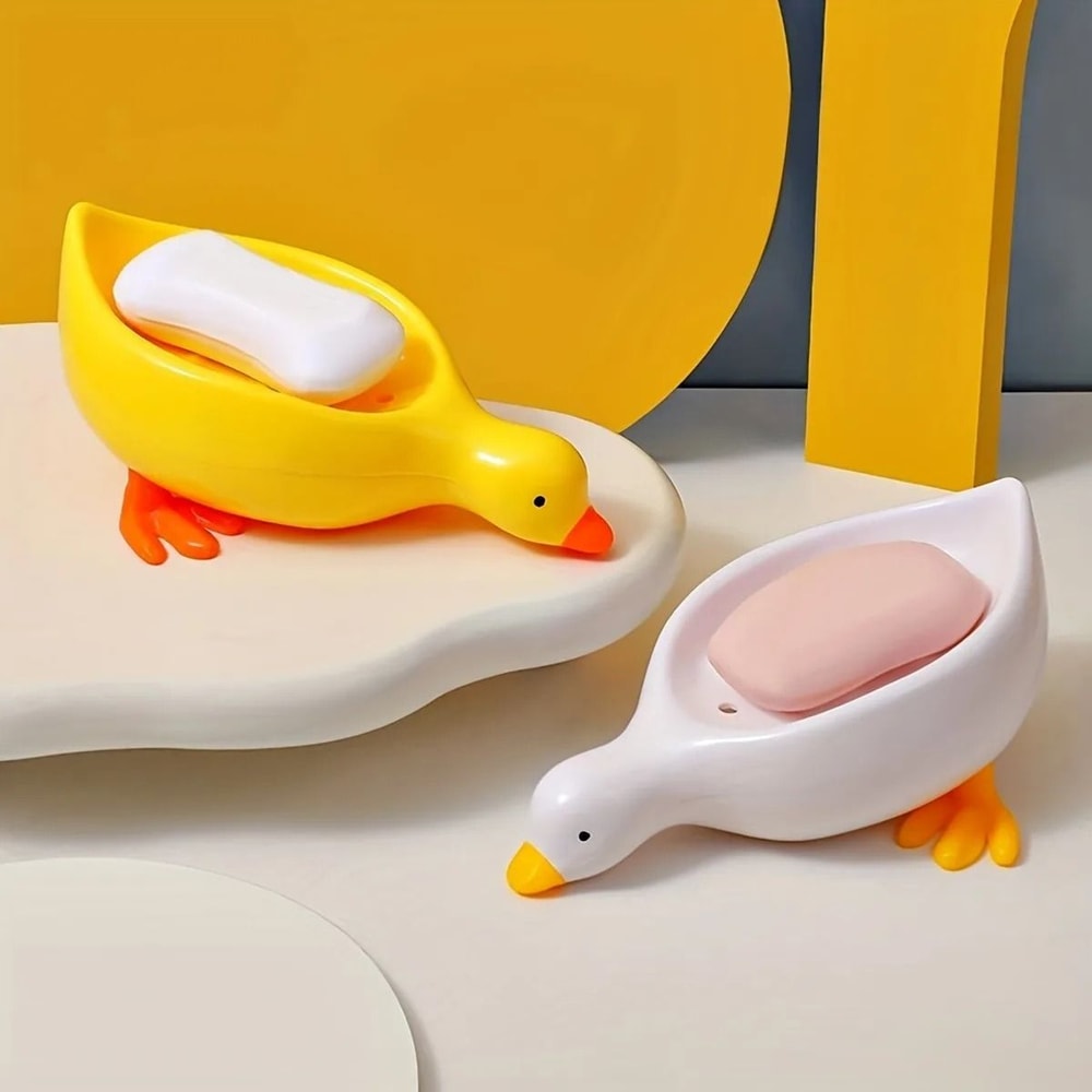 Cute Duck Shaped Soap Dish Self Draining Bathroom Holder 4