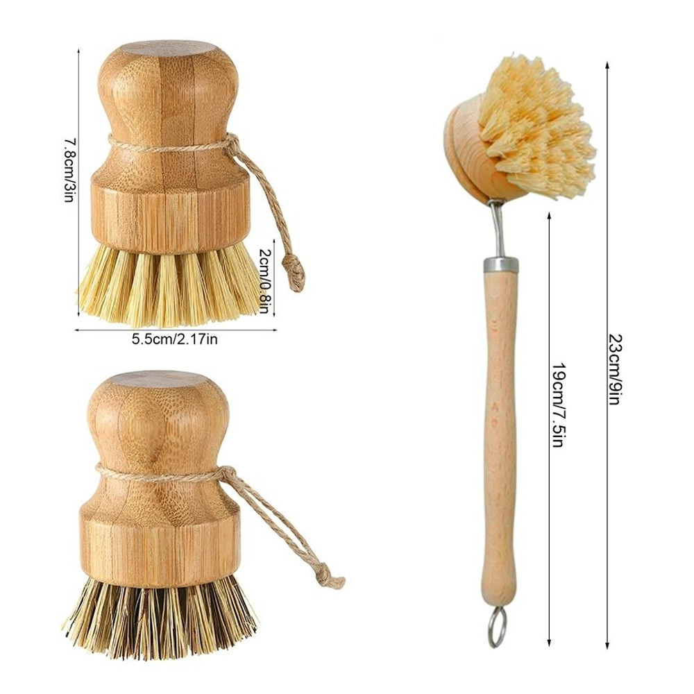 Bamboo Kitchen Cleaning Brush Natural Dish Scrubber Set 1
