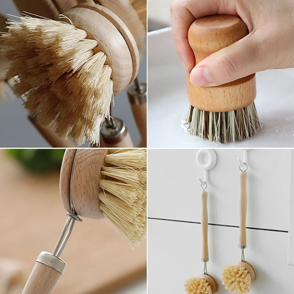 Bamboo Kitchen Cleaning Brush Natural Dish Scrubber Set 5