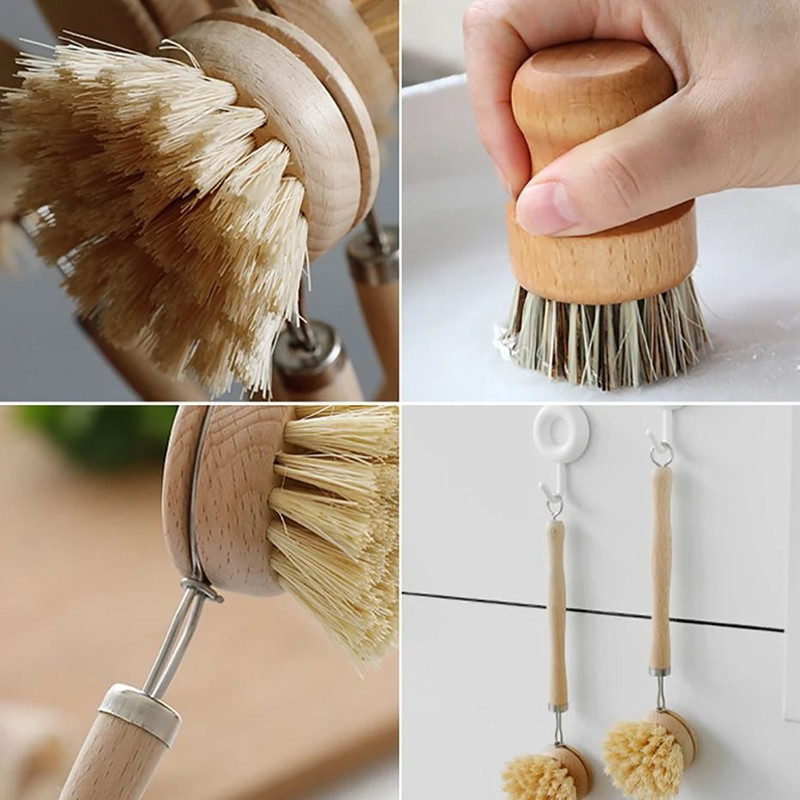 Bamboo Kitchen Cleaning Brush Natural Dish Scrubber Set 5