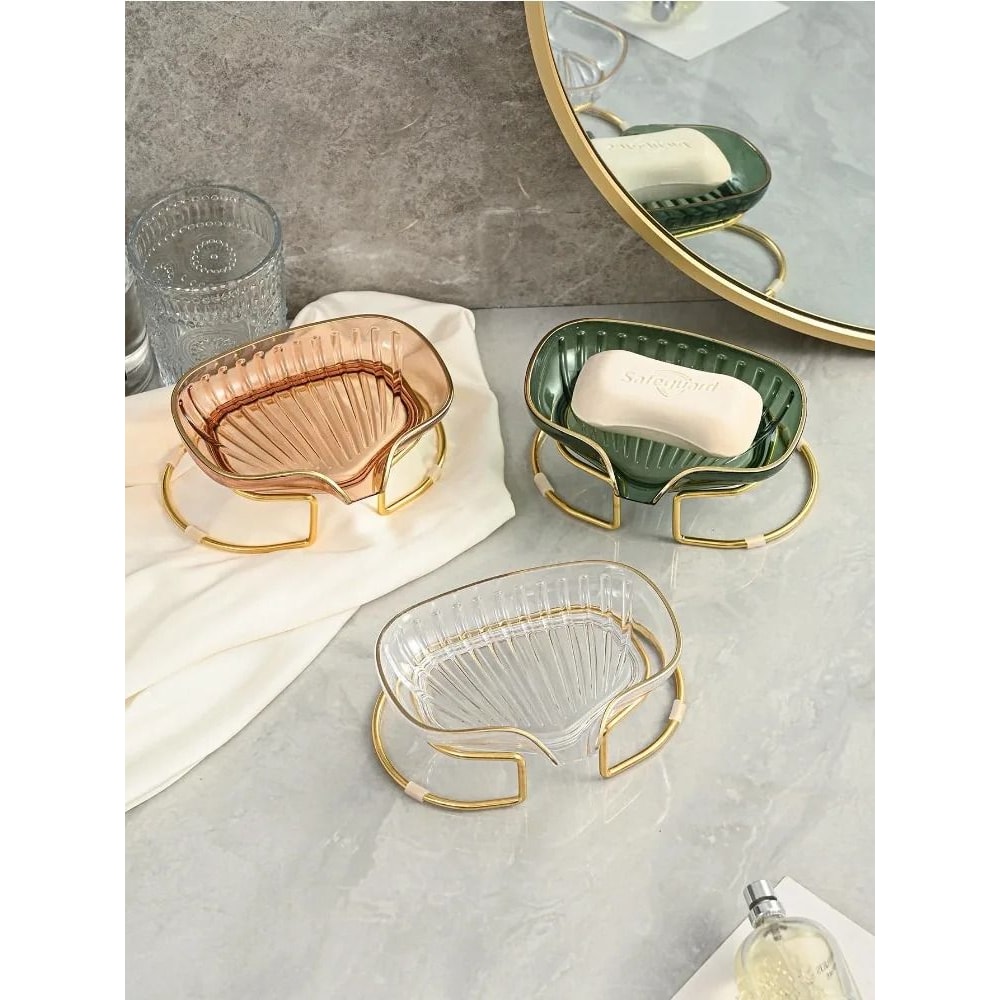 Bathroom Soap Dish Luxury Shower Soap Holder With Drain Water Storage Tray 0